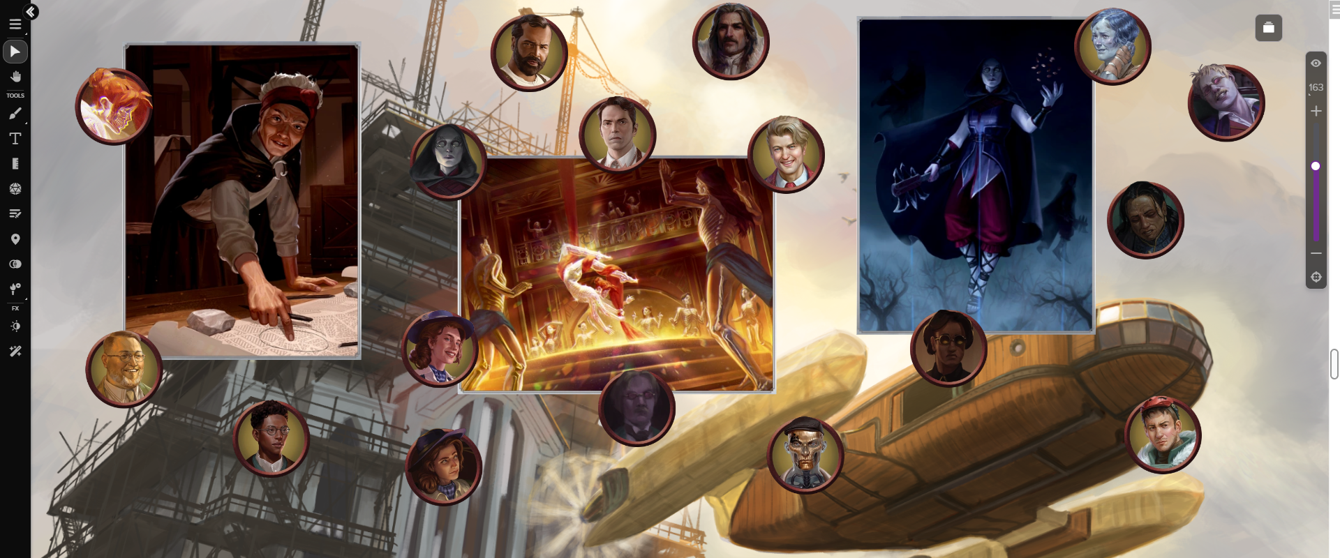 A selection of tokens and portraits from the *Mistborn Scenarios* Art Pack, displayed on the Roll20 VTT.