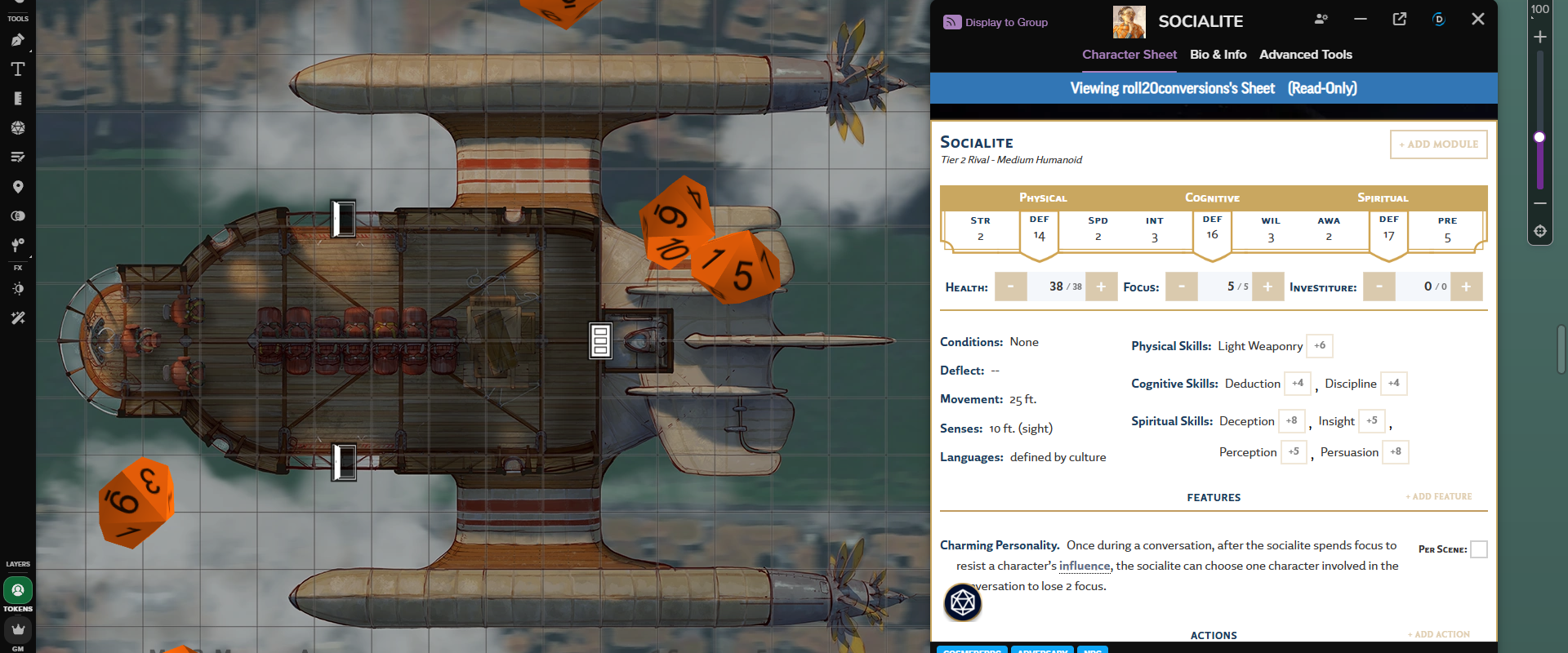 Jump right into playing with already-set-up maps and character sheets!