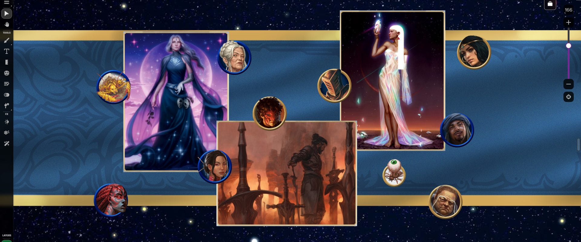 A selection of tokens and portraits from the Stormlight World Guide Art Pack, displayed on the Roll20 virtual tabletop.