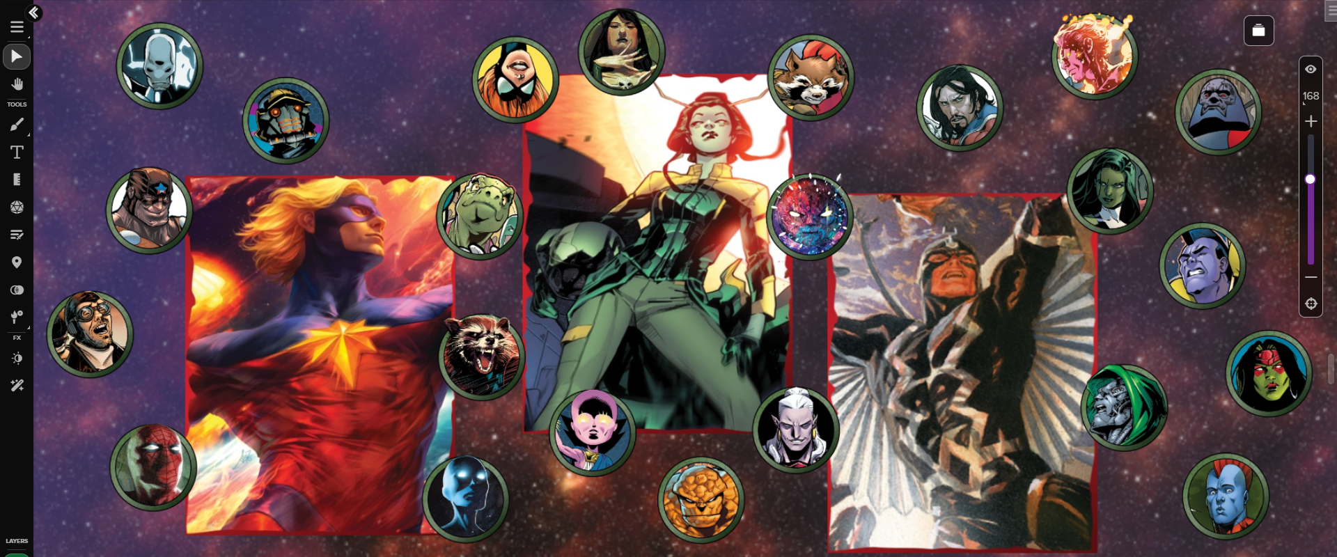 A selection of tokens and portraits from the *Secret Wars Expansion* Art Pack, displayed on the Roll20 VTT.