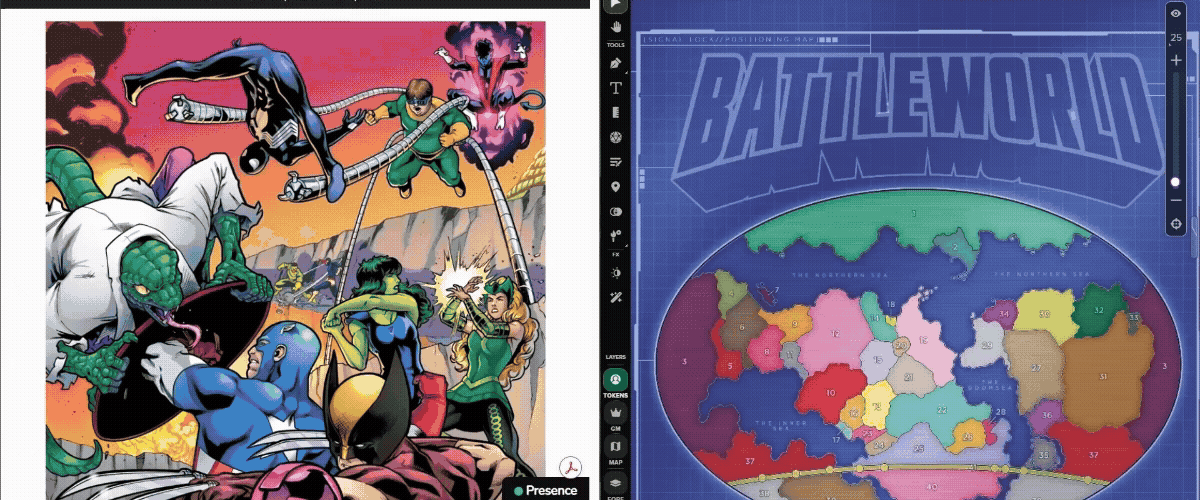 Read the full *Secret Wars Expansion* text for free on Demiplane! Shown here alongside a map from the Roll20 VTT Companion.