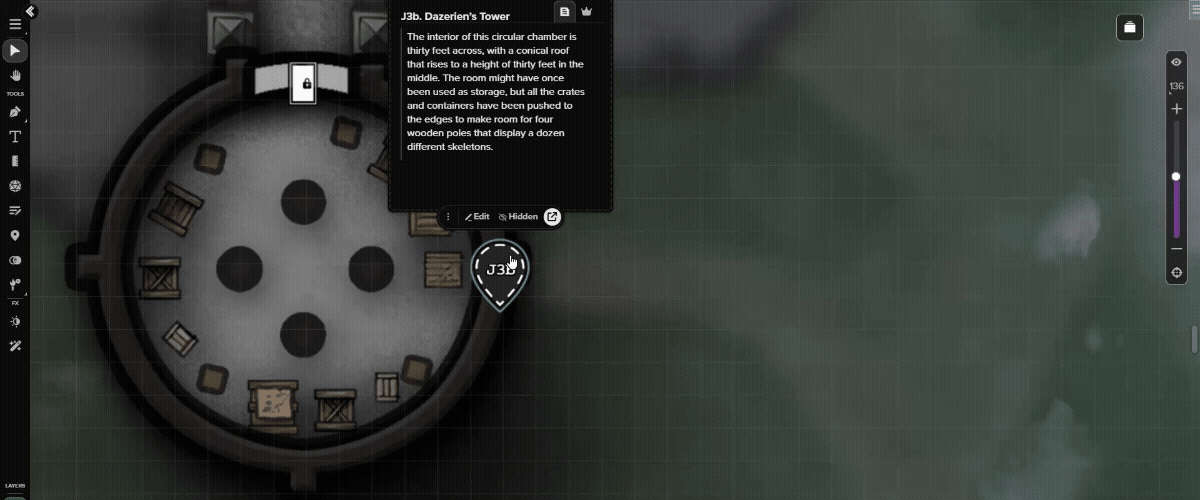 Use map pins to quickly access room descriptions and jump to matching adventure text!