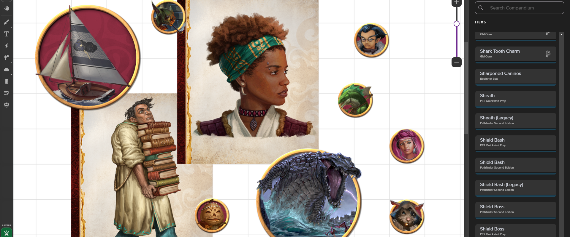 A sampling of tokens and art portraits from Pathfinder GM Core Digital Token Pack.<br/>
