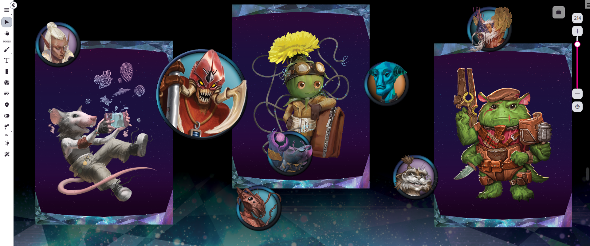 Tokens and portraits from the *Galactic Ancestries* Art and Token Pack displayed on the Roll20 VTT!