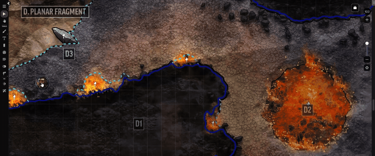 Preview the Roll20 VTT through the eyes of your character! A player navigates a dynamically-lit map riddled with light sources.