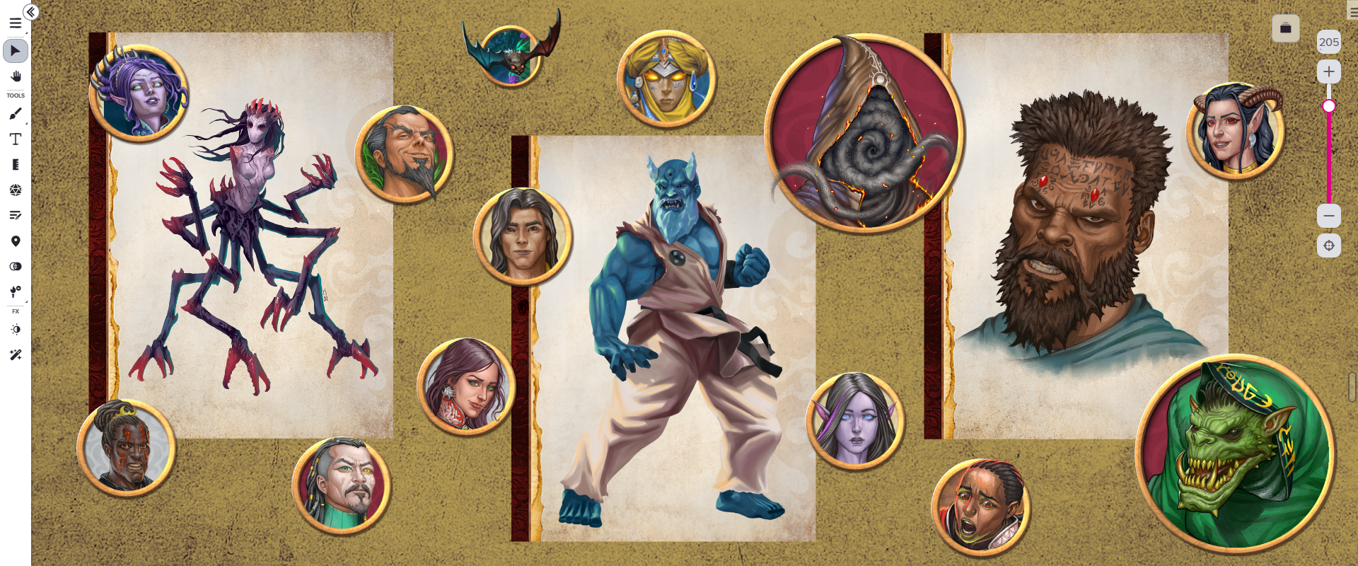 Tokens and Portraits from the *Lord of the Trinity Star* Art Pack, displayed on the Roll20 VTT.