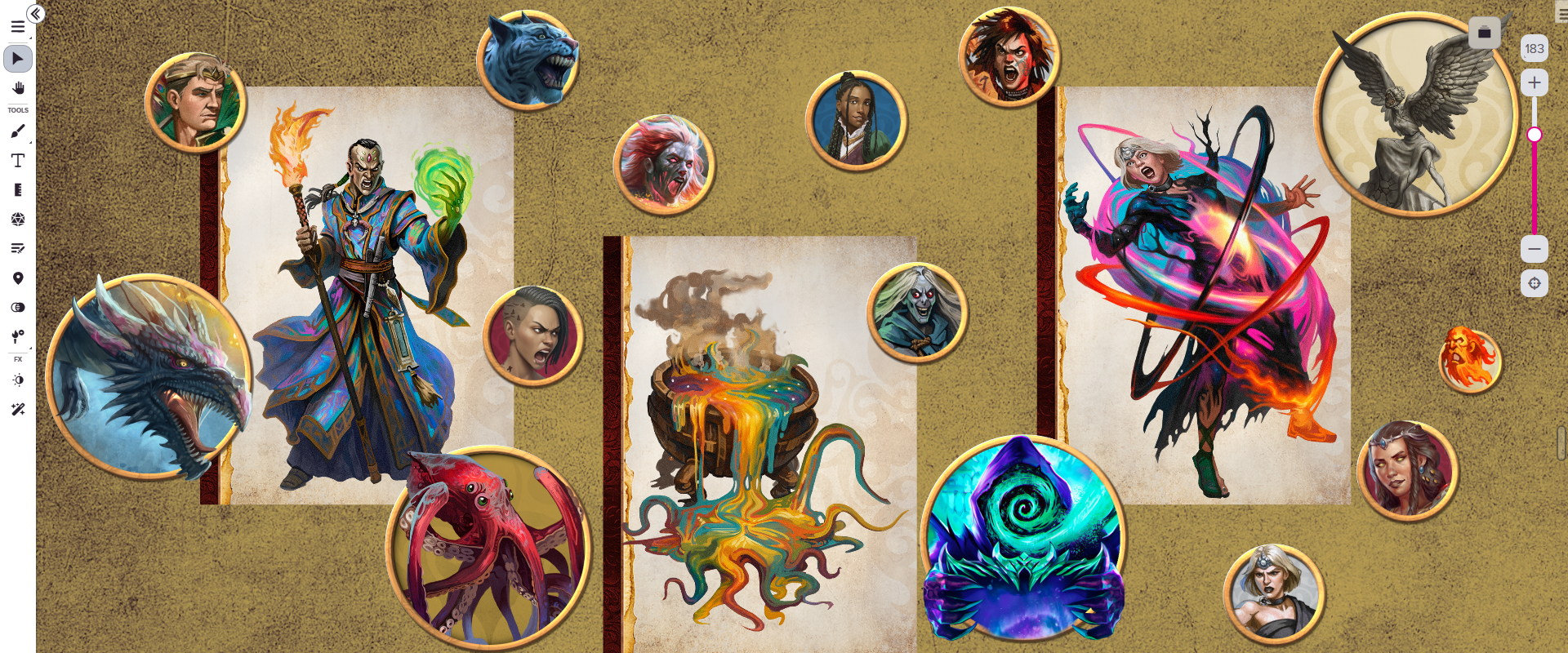 Tokens and Portraits from the *Crypt of Runes* Art pack displayed on the Roll20 VTT!