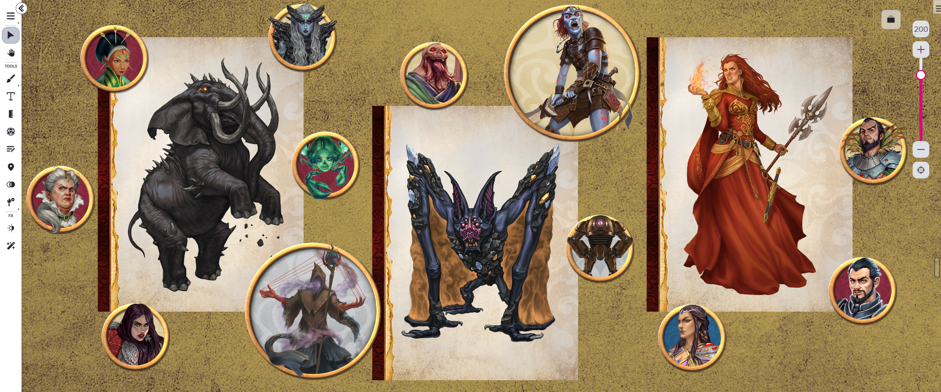 Tokens and Portraits from the *Into the Apocalypse Archive* Art pack displayed on the Roll20 VTT!