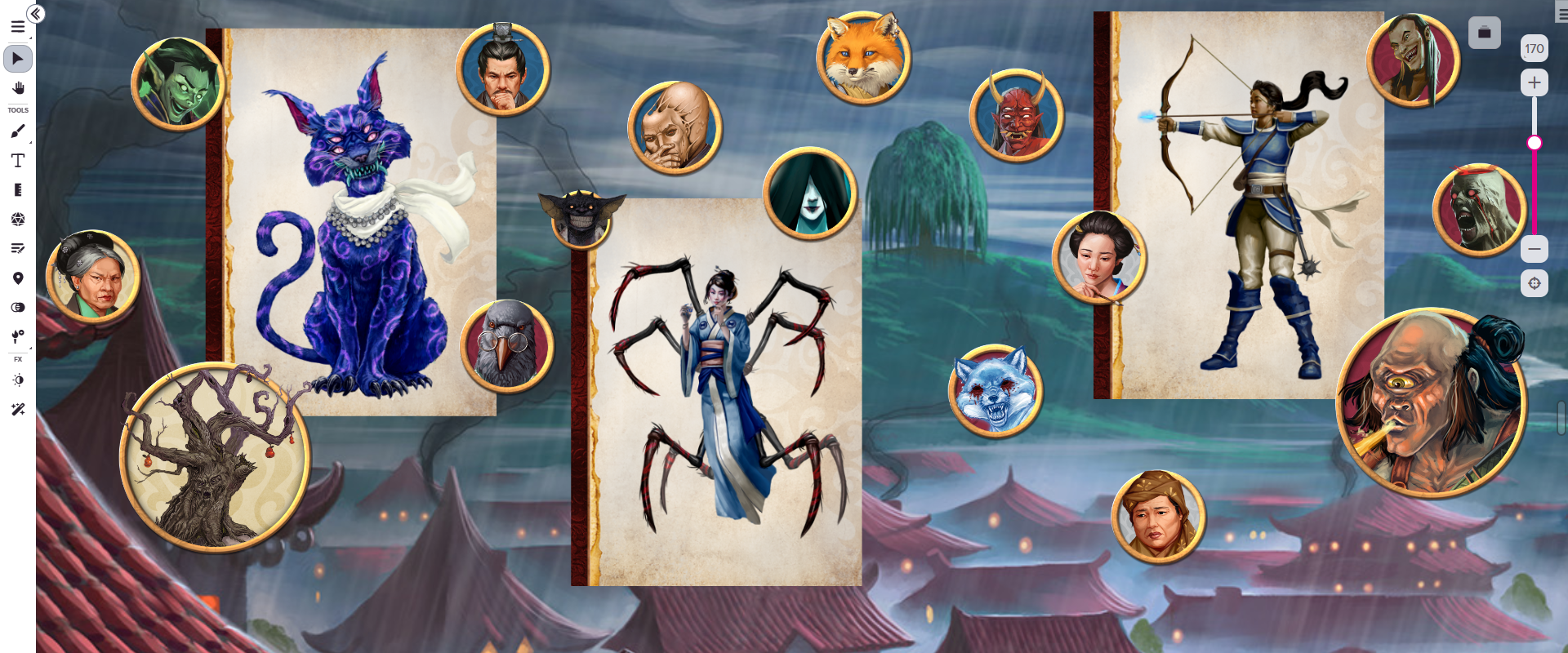 Tokens and Portraits from the *Season of Ghosts Remastered* Art Pack, displayed on the Roll20 VTT.