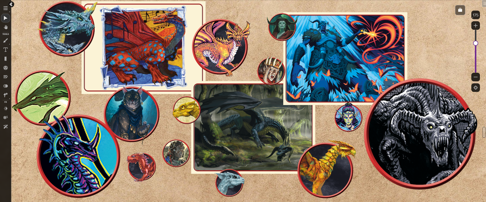 Portraits and Tokens from the *Dragon Delves* art pack display the many artistic styles of the adventures.