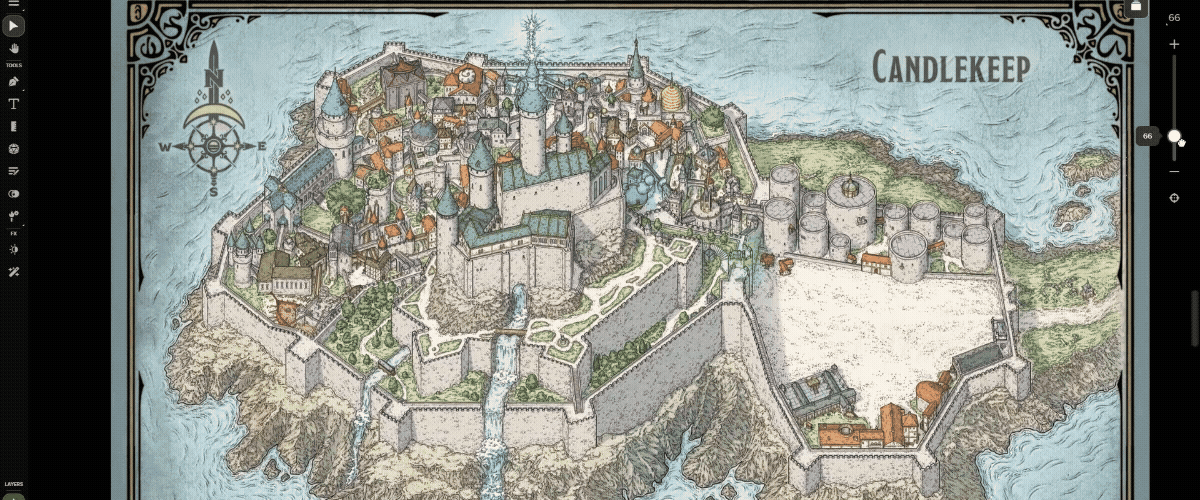 Slow zoom on the Candlekeep Map on the Roll20 VTT.<br/>