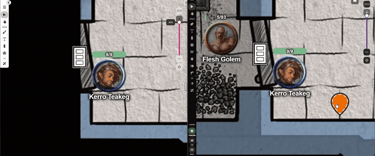 alt text: Open doors for your players in the Frozen Sick Free Started Adventure! Player view on the left, DM view on the right!