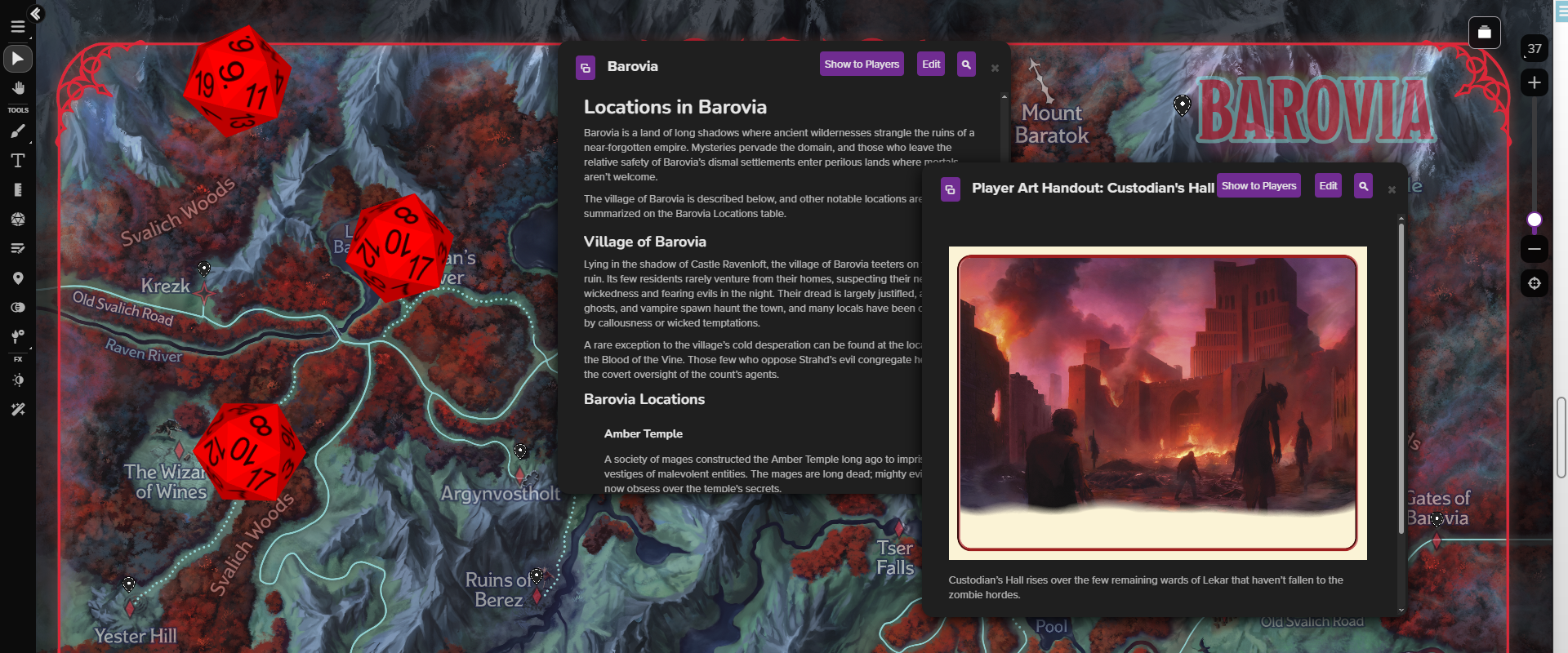 borvia Map on the Roll20 VTT.