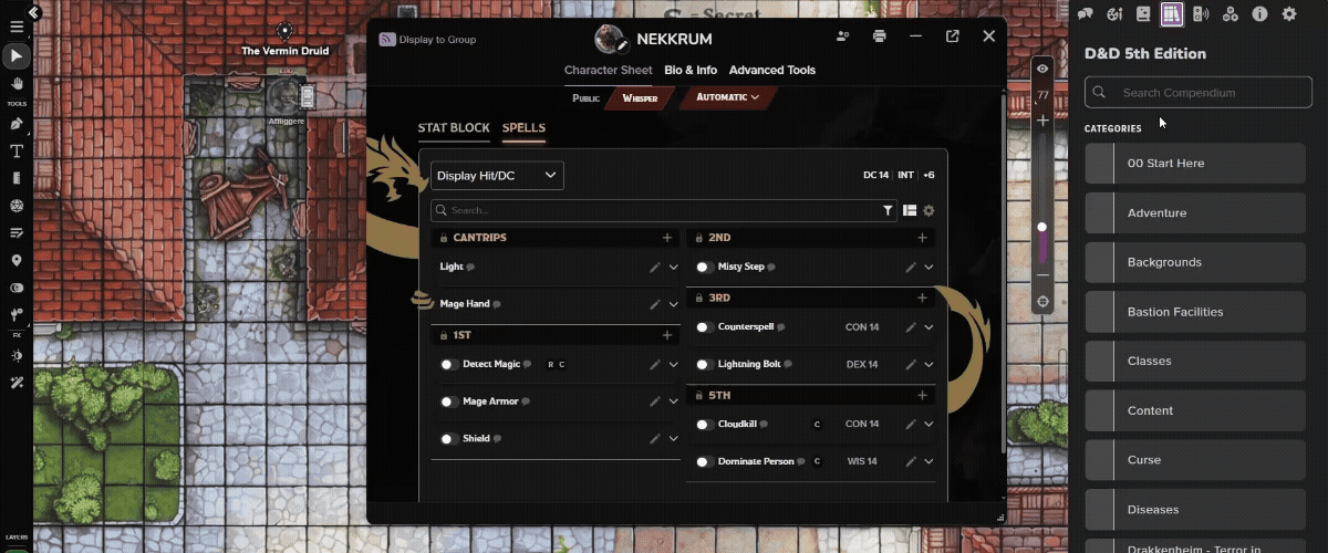 Build a character with all-new class options using the powerful D&D 5.5e sheet, and customize sheets to your heart’s content with easy drag-and-drop from the Compendium tab!